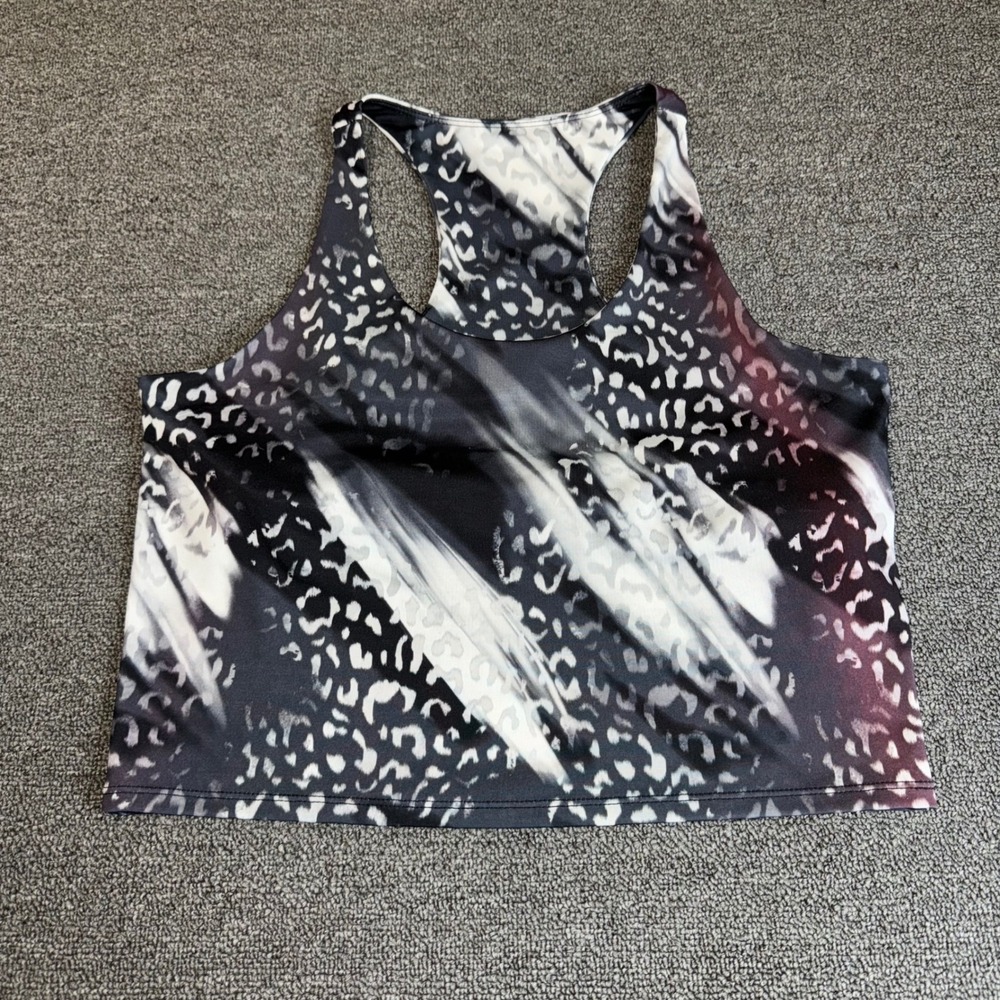 Pro Player Leopard Print Racerback Active Tank Top Built-in Bra Gray Women's L